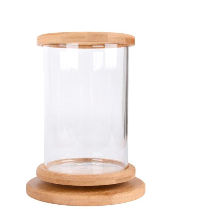 Small Office Glass Aquarium Bamboo Base Mini Fish