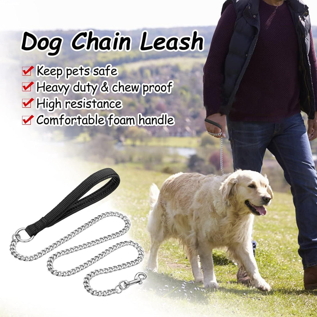 Heavy Duty Metal Dog Leash For Large Size Dogs